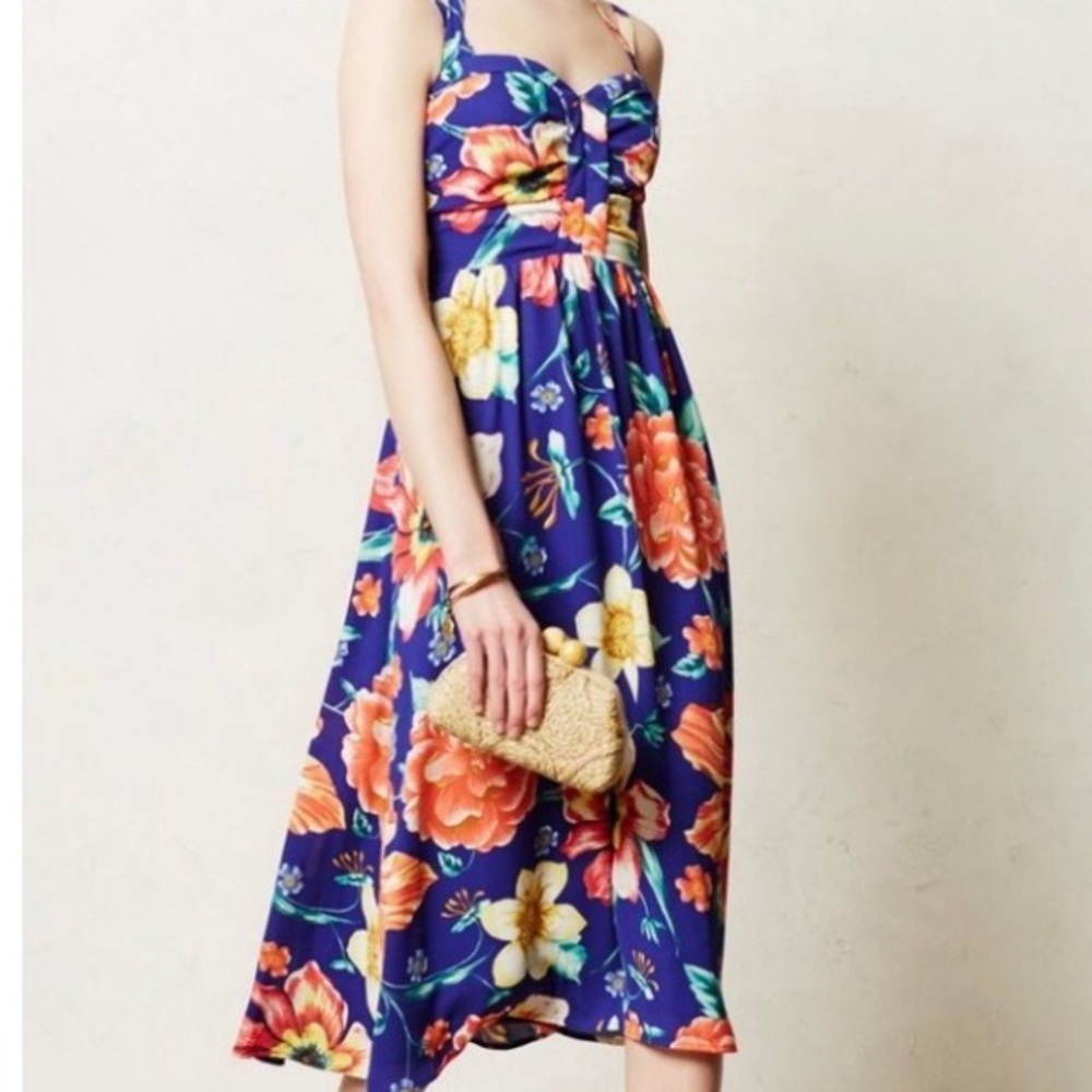 Moulinette Soeurs Floral Midi Dress - Blue and Orange